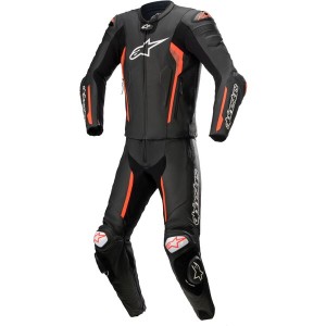 Combinezon de piele 2 piese Alpinestars Missile V2 Negru/Rosu fluo