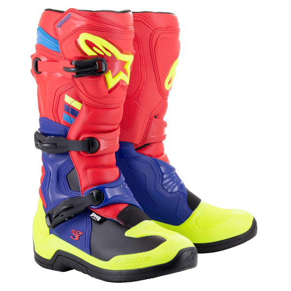 Cizme cross-enduro ALPINESTARS TECH 3 BOOT Rosu/Albastru/Galben Fluo [1]