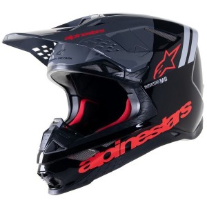 Casca cross-enduro Alpinestars Supertech S-M8 RADIUM 2 Negru/Rosu fluo/Gri inchis
