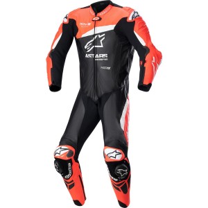 Combinezon de piele race 1 piesa ALPINESTARS GP PLUS V4 Negru/Rosu fluo