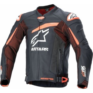 Geaca de piele Alpinestars GP PLUS R V4 RIDEKNIT Negru/Rosu fluo