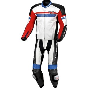 Combinezon de piele 2 piese MACNA DIABRO Alb/Rosu/Albastru