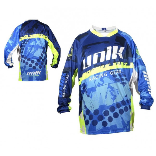 Tricou (bluza) cross-enduro Unik Racing model MX01 culoare: albastru/verde fluor – marime XS [1]