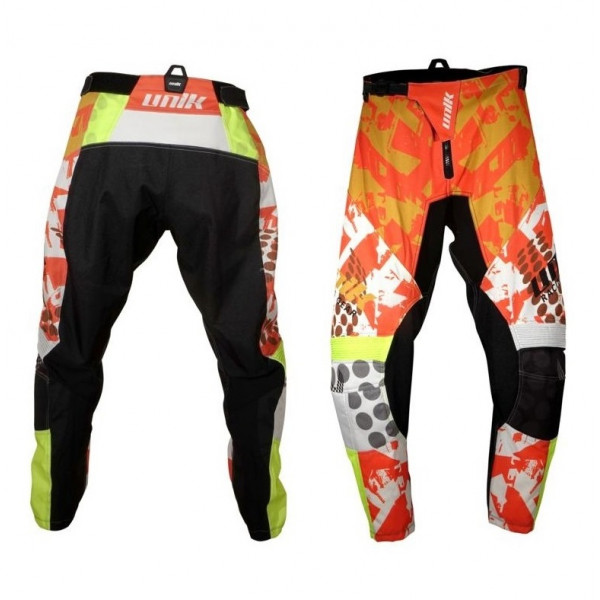 Pantaloni motociclete cross-enduro Unik Racing model MX01 culoare: portocaliu/verde fluor [1]