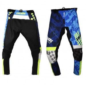 Pantaloni motociclete cross-enduro Unik Racing model MX01 culoare: albastru/verde fluor