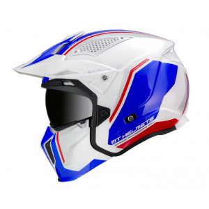 Casca MT Streetfighter SV Twin B7 alb/albastru lucios (ochelari soare integrati) - masca (protectie) barbie si cozoroc detasabile Casca MT Streetfighter SV Twin B7 alb/albastru lucios (ochelari soare integrati) - masca (protectie) barbie si cozoroc detasabile