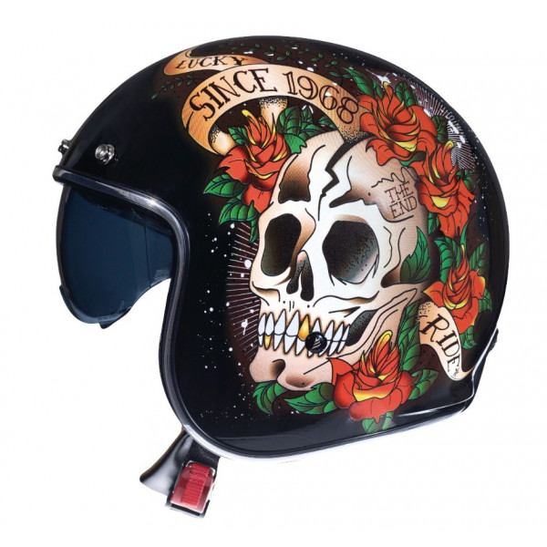Casca open face motociclete MT Le Mans 2 SV Skull & Rose A1 negru/rosu lucios (ochelari soare integrati) [1]