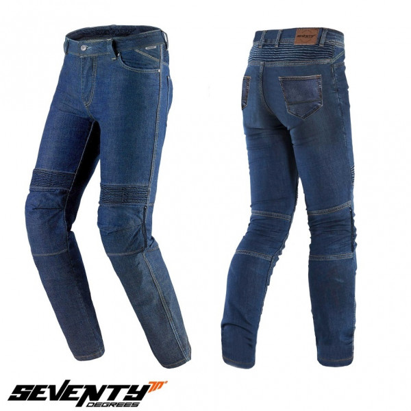 Blugi (jeans) moto barbati Seventy model SD-PJ6 tip Slim fit culoare: albastru (insertii Aramid Kevlar) [1]