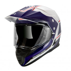Casca off road MT Synchrony Duo Sport Vintage alb/albastru lucios cu viziera (ochelari soare integrati) Casca off road MT Synchrony Duo Sport Vintage alb/albastru lucios cu viziera (ochelari soare integrati)