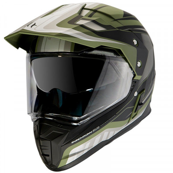 Casca off road MT Synchrony Duo Sport Tourer negru/verde military mat cu viziera (ochelari soare integrati) [1]