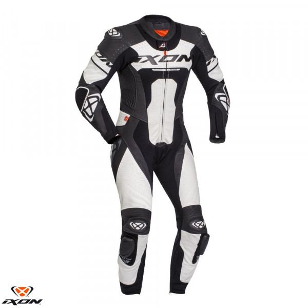 Costum (combinezon) motociclete barbati piele Ixon vara model Jackal MS culoare: negru/alb [1]