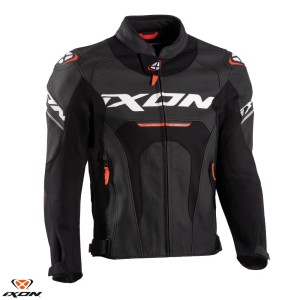 Geaca (jacheta) motociclete barbati piele Racing Ixon vara model Jackal JKT MS culoare: negru/alb/rosu