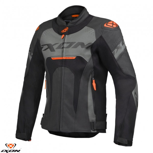Geaca (jacheta) motociclete barbati piele Racing Ixon vara model Jackal JKT MS culoare: negru/antracit/portocaliu [1]