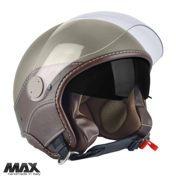 Casca open face (demi-jet) Max Helmets model DJDV06 LS Vision SV (ochelari soare integrati) culoare: maro Genesi mat (MGO) - 100% MADE IN ITALY [1]