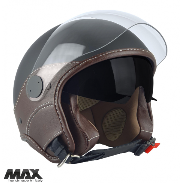 Casca open face (demi-jet) Max Helmets model DJDV06 LS Vision SV (ochelari soare integrati) culoare: negru mat/maro (NOM) - 100% MADE IN ITALY [1]