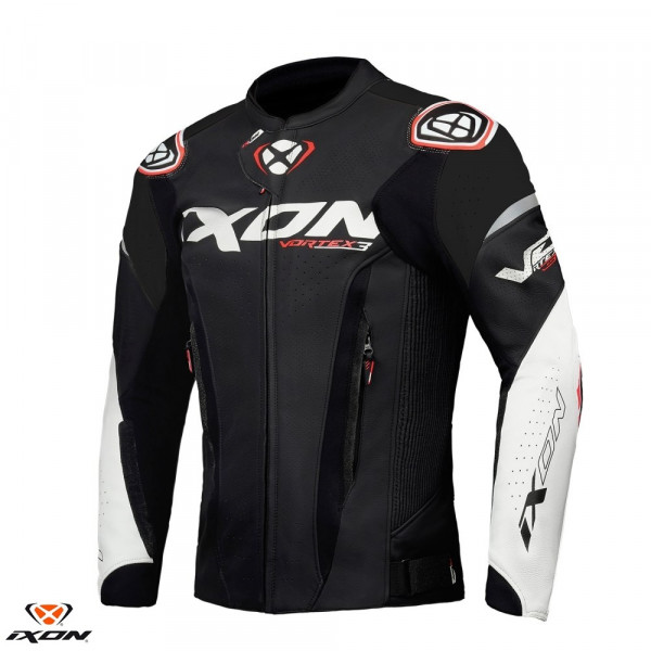 Geaca (jacheta) motociclete barbati piele Racing Ixon vara model Vortex 3 MS culoare: negru/alb [1]