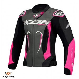 Geaca (jacheta) motociclete femei piele Racing Ixon vara model Vortex 3 LS culoare: negru/roz/alb