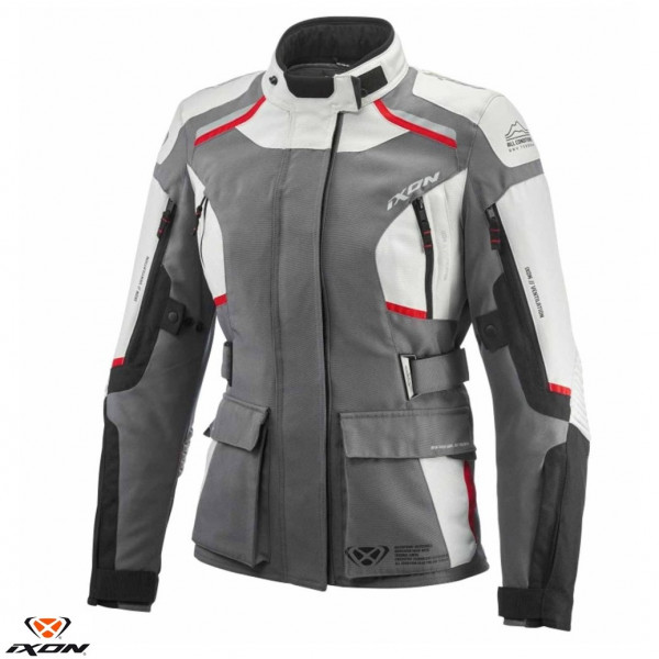 Geaca (jacheta) motociclete femei Touring/Adventure Ixon All season model Midgard LS culoare: gri/negru/rosu [1]