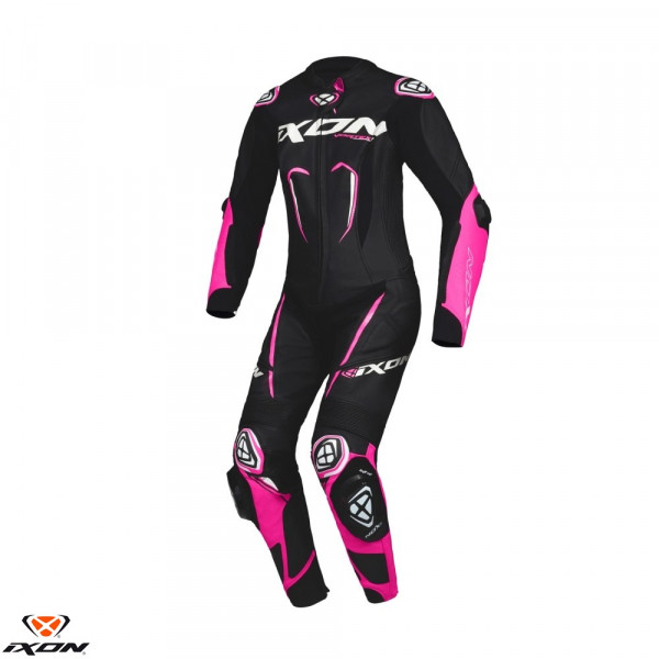 Costum (combinezon) motociclete femei piele Ixon vara model Vortex 3 LS culoare: negru/roz/alb [1]