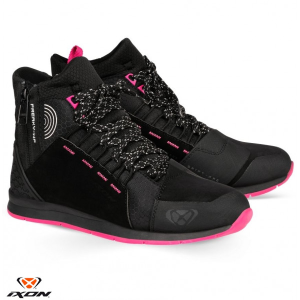 Ghete moto Urban femei All Season Ixon model Freaky WP LS culoare: negru/fuchsia (roz) (100% waterproof) [1]