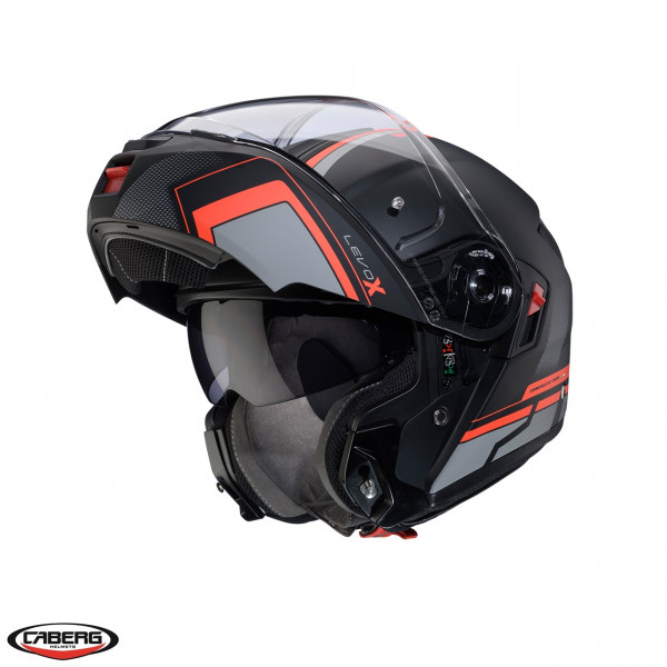 Casca modulabila (flip-up) Caberg model Levo X Elite L7 negru/gri/rosu fluor mat Pinlock ready - lentila Pinlock inclusa (fibra de sticla) [1]