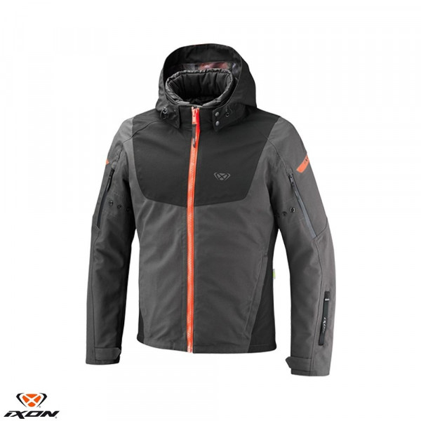 Geaca (jacheta) motociclete barbati Touring/Adventure/Urban Ixon All season model Burning MS culoare: antracit/negru/rosu neon (geaca laminata; waterproof si pe exterior) [1]