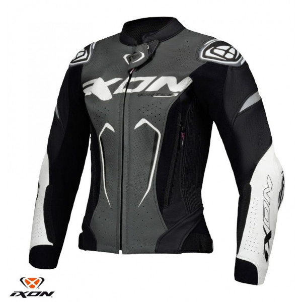 Geaca (jacheta) motociclete femei piele Racing Ixon vara model Vortex 3 LS culoare: negru/antracit/alb [1]