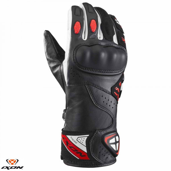 Manusi barbati Racing vara piele Ixon model Thund MS culoare: negru/rosu/alb - degete tactile [1]