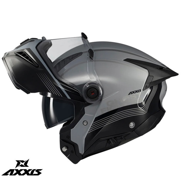 Casca modulabila (flip-up) Axxis GhostFighter SV Bitone C2 negru/gri lucios (ochelari soare integrati) – tip viziera: MT-V-36 [1]
