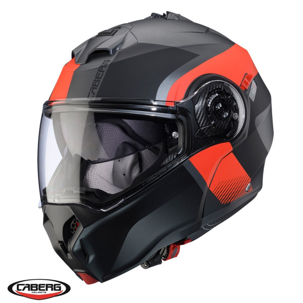 Casca modulabila (flip-up) Caberg model Duke Evo SV Indy L2 gun metal (titanium)/rosu fluor/negru mat Pinlock ready - lentila Pinlock inclusa [1]