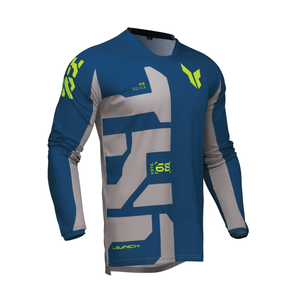 Tricou (bluza) cross-enduro Thor model Launchmode Forge culoare: albastru/gri/galben fluor [1]