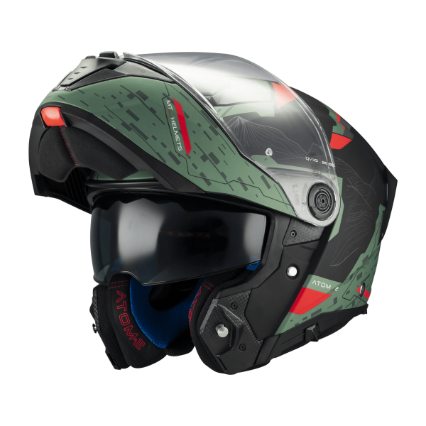 Casca modulabila MT Atom 2 SV Highlands C6 verde mat (ochelari soare integrati) + lentila antiaburire Pinlock 70 cadou - tip viziera: MT-V-35 [1]